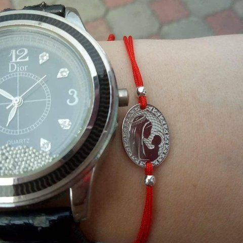 Срібний браслет талісман Богородиця на шовковій нитці 69 а фото
