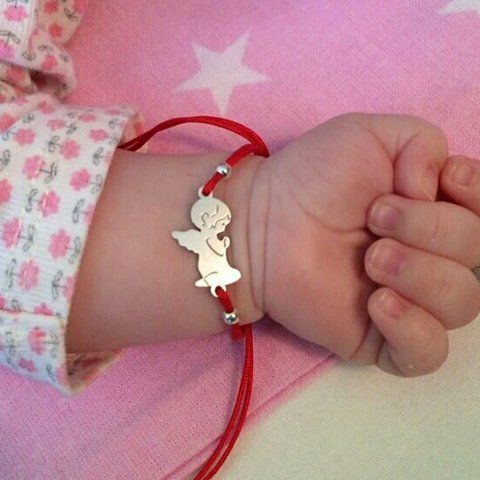 Браслет червона нитка Янгол що молиться, срібло 925 проби, регульований 8 а фото