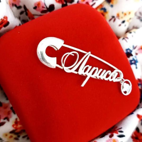 Іменна шпилька з янголом зі срібла 925 проби s4 фото